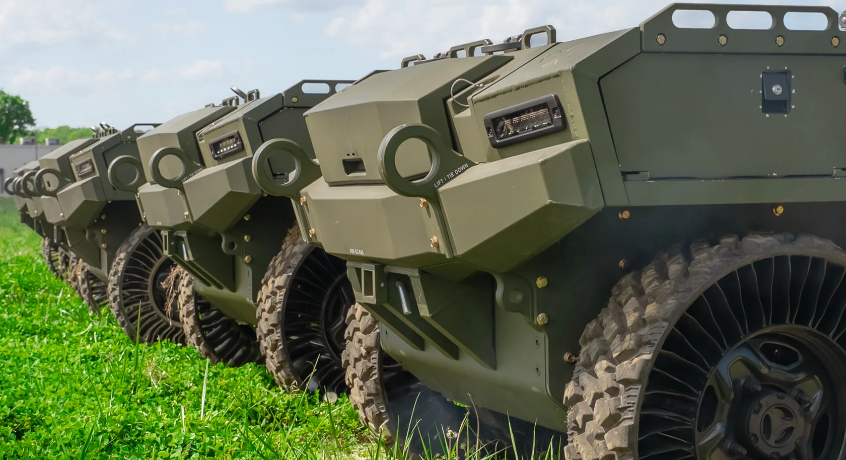 Line of HDT Robotics Hunter WOLF UGVs: Army GOAT, SMET